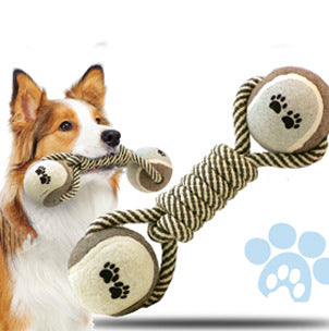 Dog Dumbbell Rope & Tennis Ball Chew Toy — Teeth Cleaning