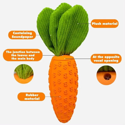 Carrot Rubber & Plush Dog Chew Toy — Squeaky, All Breeds