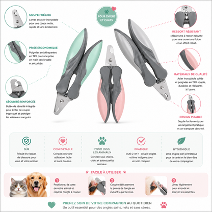 Coupe-Ongles pour Chien Poignée Caoutchouc — Lame Inox, 3 Coloris