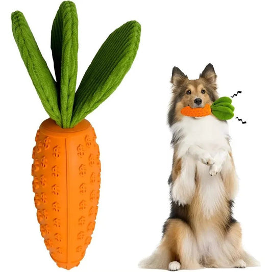 Carrot Rubber & Plush Dog Chew Toy — Squeaky, All Breeds