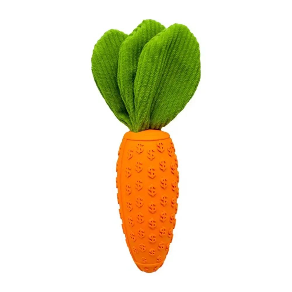 Carrot Rubber & Plush Dog Chew Toy — Squeaky, All Breeds